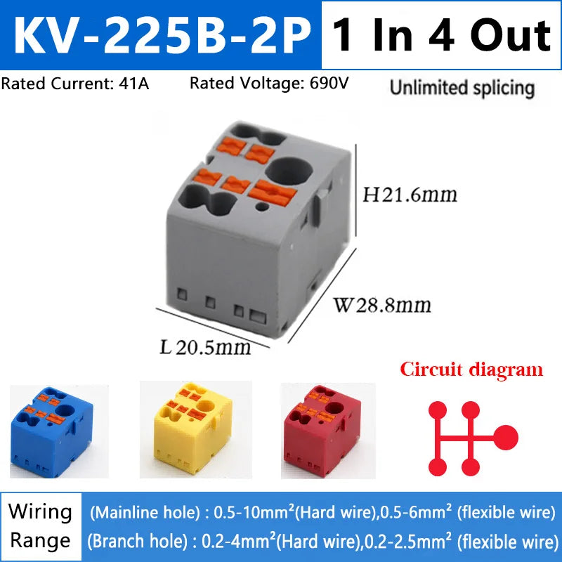1PC 2.5mm² Plug-in Terminal Block Wire Electrical Cable Connectors Splitter Spliceable DIN-Rail Mounting Junction Box Tool