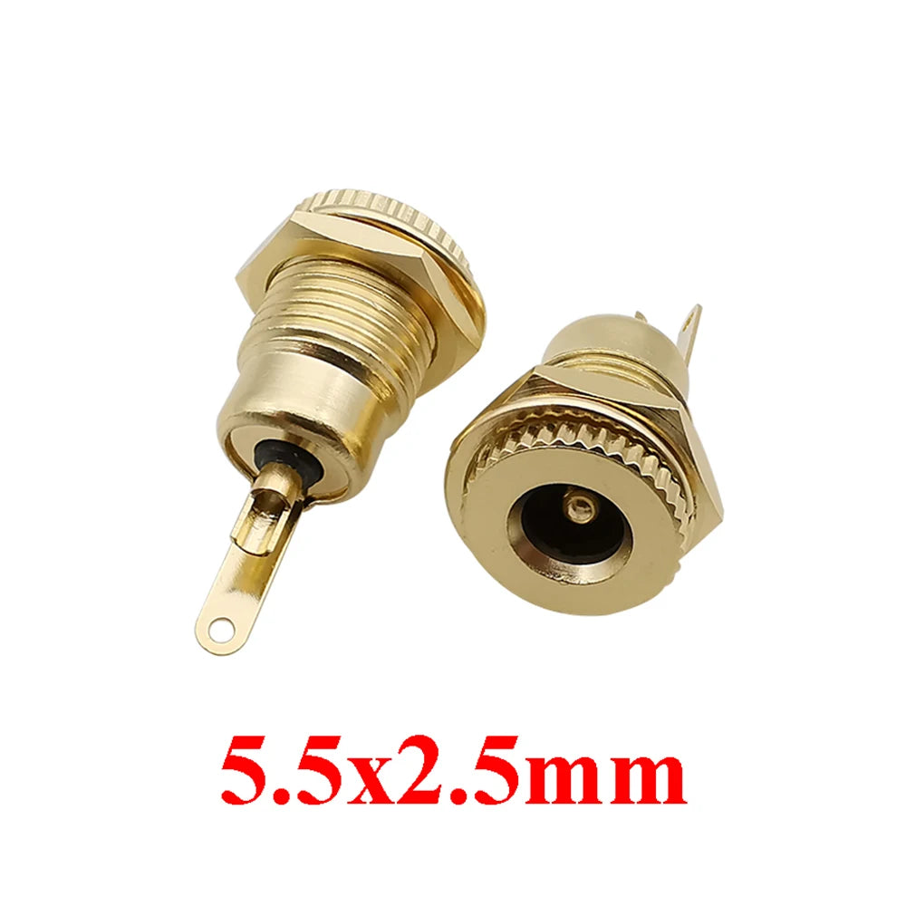 2Pcs Gold-plated 20A DC099 5.5 mm x 2.1mm DC Power Jack Socket 5.5*2.1 Female Panel Mount Connector 5.5*2.5mm Metal DC-099
