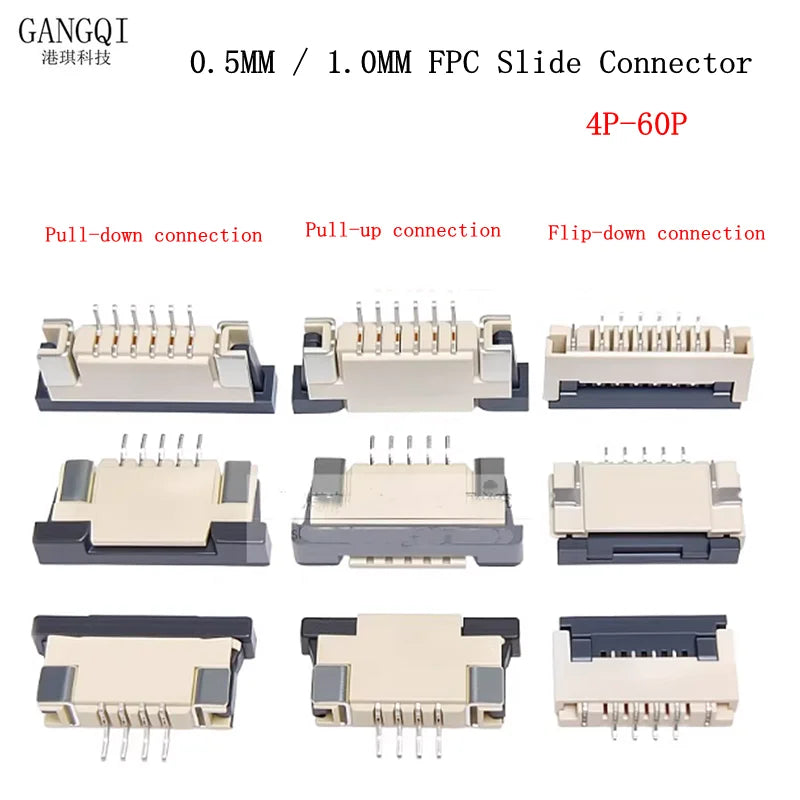10PCS FPC Connector 0.5mm/1.0mm Pitch Drawer type Upper/ Bottom contact Type Socket FFC Flat Cable Socket 4P 5P 6P 8P 10P-60Pin