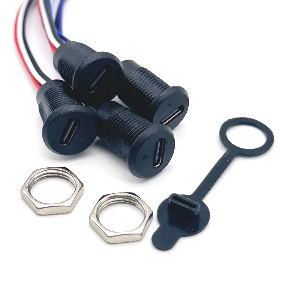 4Pin LED Lamp With IC USB C High Current Charging Socket With Nut Snap Lock Plate TYPE-C Female Waterproof Female Connector Jack