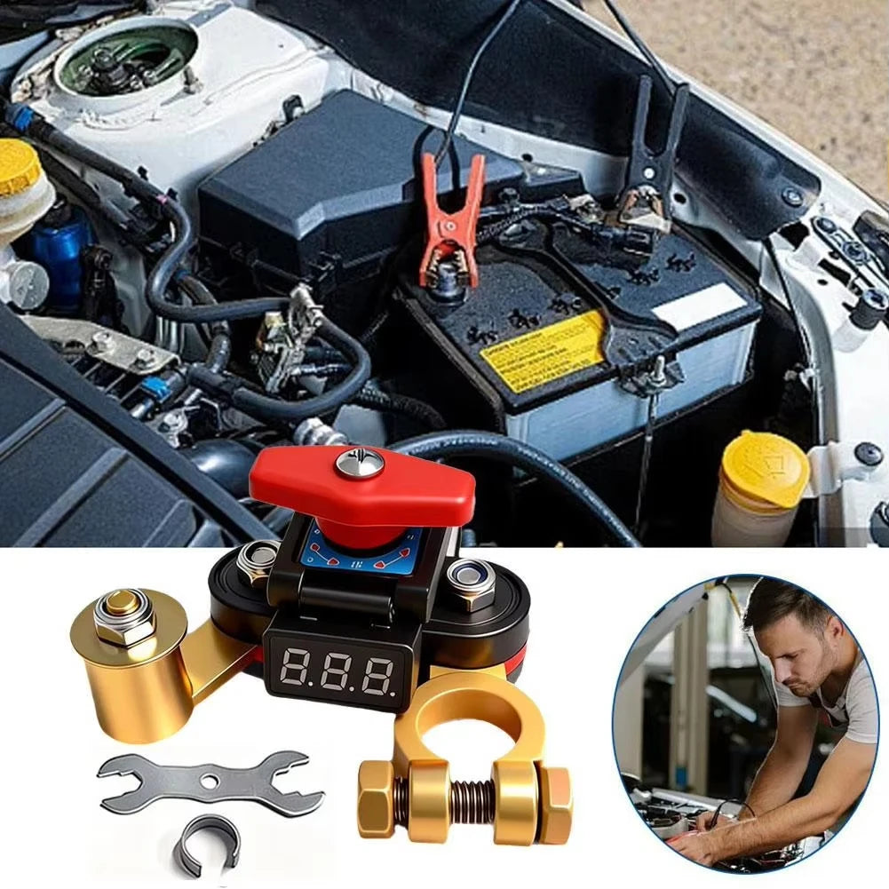 12V 24V Battery Disconnect Switch with Voltage Display Switch & Relays Instant Brass 360 Rotatable for Car Marine Power Protect