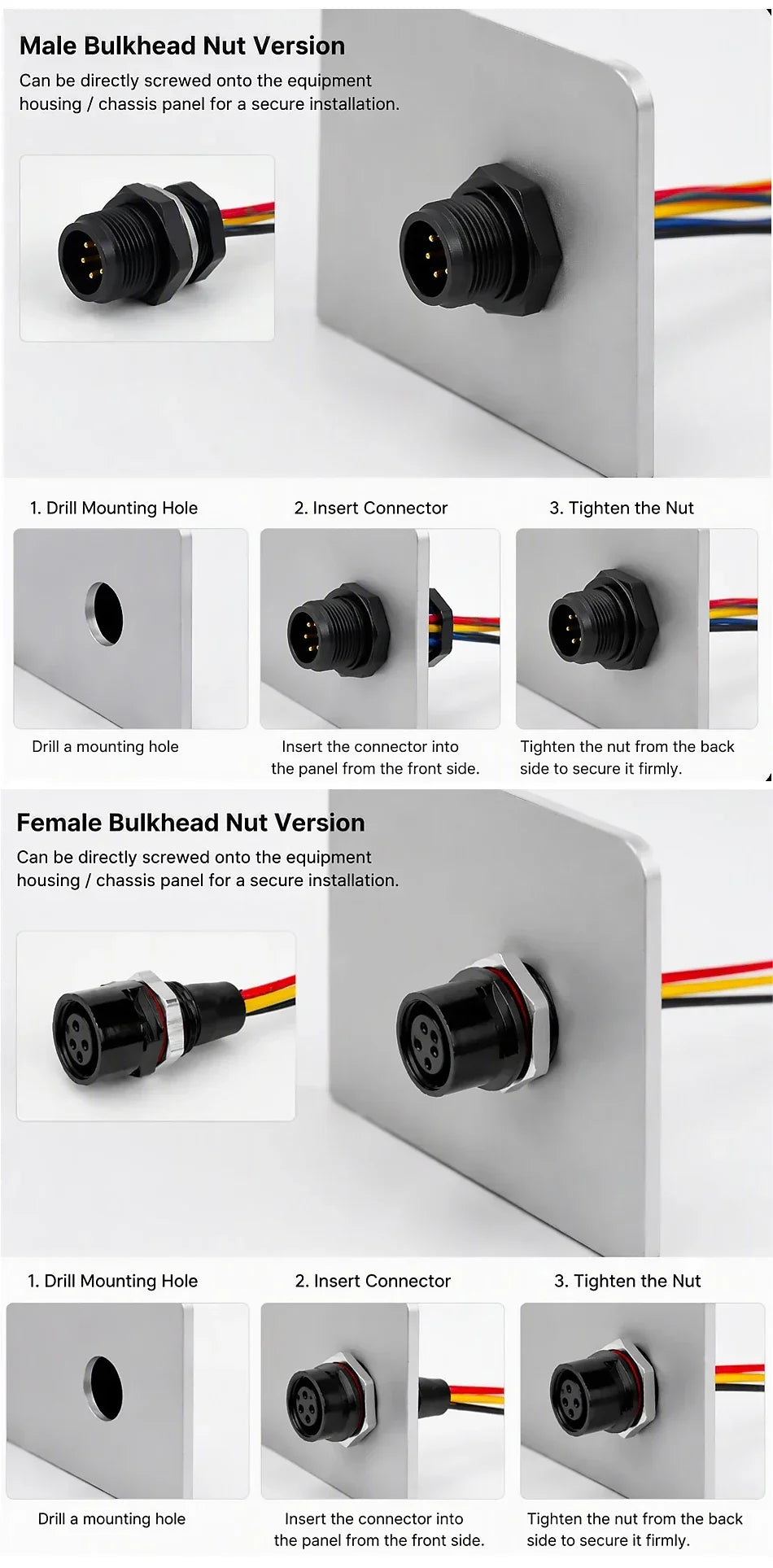 5PCS M12 Metal Panel Mount Connector IP65 Waterproof 2 3 4 5 6 8 Pin Male Female Socket Plug Pigtail Wire Industrial Cable