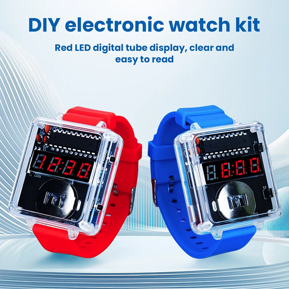 DIY Electronic Watch Kit 0.28'' LED Digital Tube Creative Watch Soldering Kit Microcontroller Watch Kit with Silicone Strap&Case