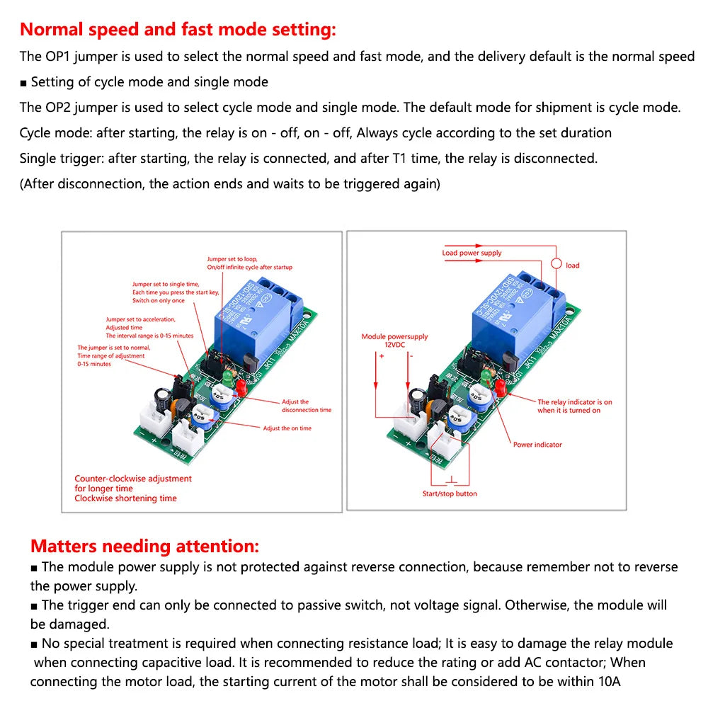 JK11 0-24H Cycle dual-Adjustable Timer Delay On/Off Switch Relay DC 5V 12V 24V Timer Delay Relay Module Electronic Component