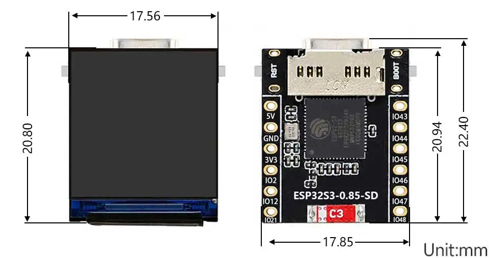 ESP32-S3 FH4R2 Development Board 0.85 Inch 128*128 LCD GC9107 LVGL WiFi BLE5 TF Card RGB LED Type-C For Arduino MicroPython