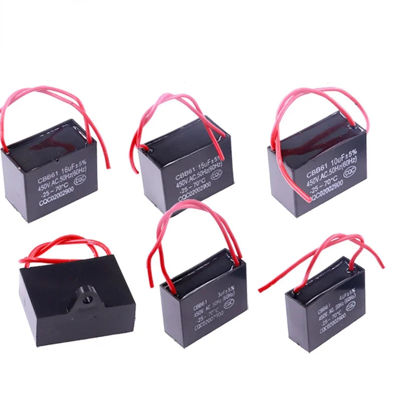 CBB61 Capacitor 450vac Fan Starting Capacitor 450V Fan Capacitors 1UF/1.2UF/1.5UF/2UF/2.5UF/3UF/4UF/5UF/6UF/10UF