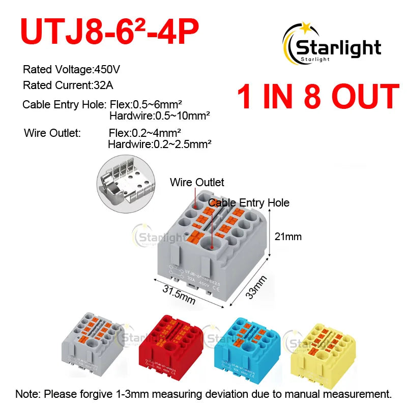 Distribution block PTFIX2.5mm² Wire Electrical Cable Connectors Plug-in Terminal Block  Splitter DIN-Rail Mounting Junction Box