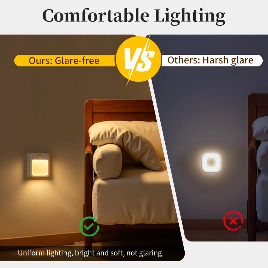 Motion Sensor Plug in Night Light 5 Brightness Dimmable LED Lamp for Bedroom Hallway Stairs Lighting 100-240V