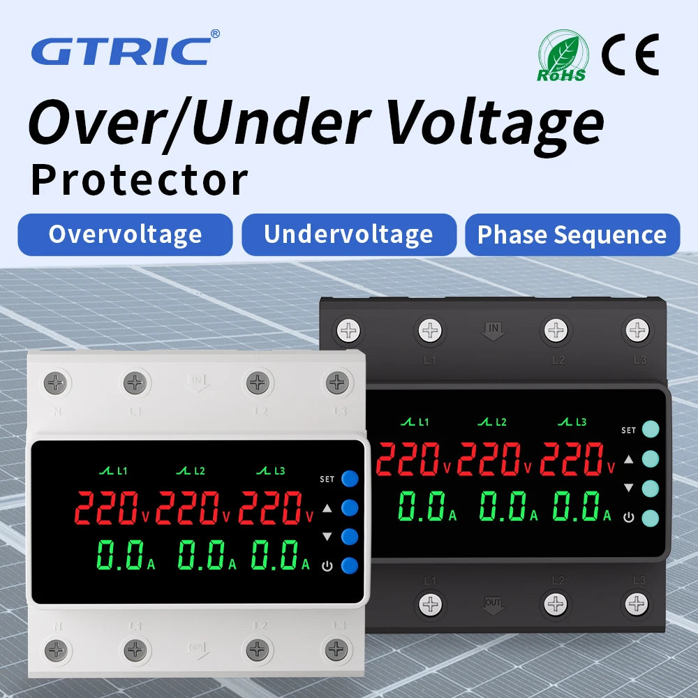 GTRIC Over Under Voltage Protection Device Three-Phase 380V AC Undervoltage Protection 63A Current and Voltage Protection Relay