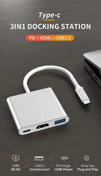 3 IN 1 3.0 USB Multi-function HUB For Samsung Galaxy S23 S22 Ultra Type-C To HDMI Adapter Note 20 10 iPhone 15 16 5G OTG Adapter