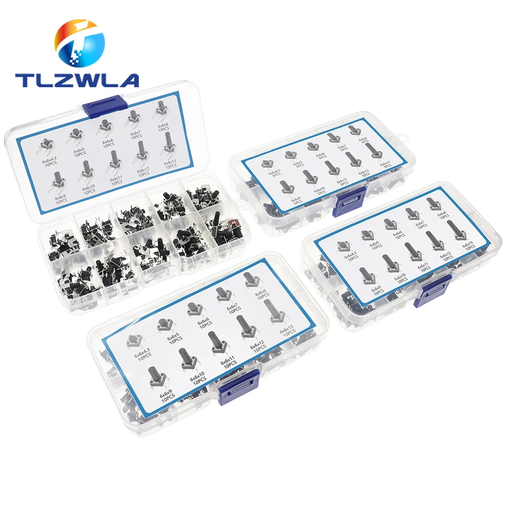10 Models 6*6 Tact Switch Tactile Push Button Switch Kit Height: 4.3 5~13MM DIP 2P/4P Micro Switch 6x6 Key Switch