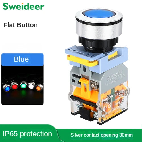 Flat Button Switch Waterproof 30mm Self Reset Locking Momentary Latching Red Green Yellow White Blue Switch Light 6V12V24V220V
