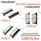 10Pcs FFC/FPC connector socket 1.0mm flip cover/up/down connection 4/6/8/10/12/14/15/16/18/20/22/24/26/28/30/32P