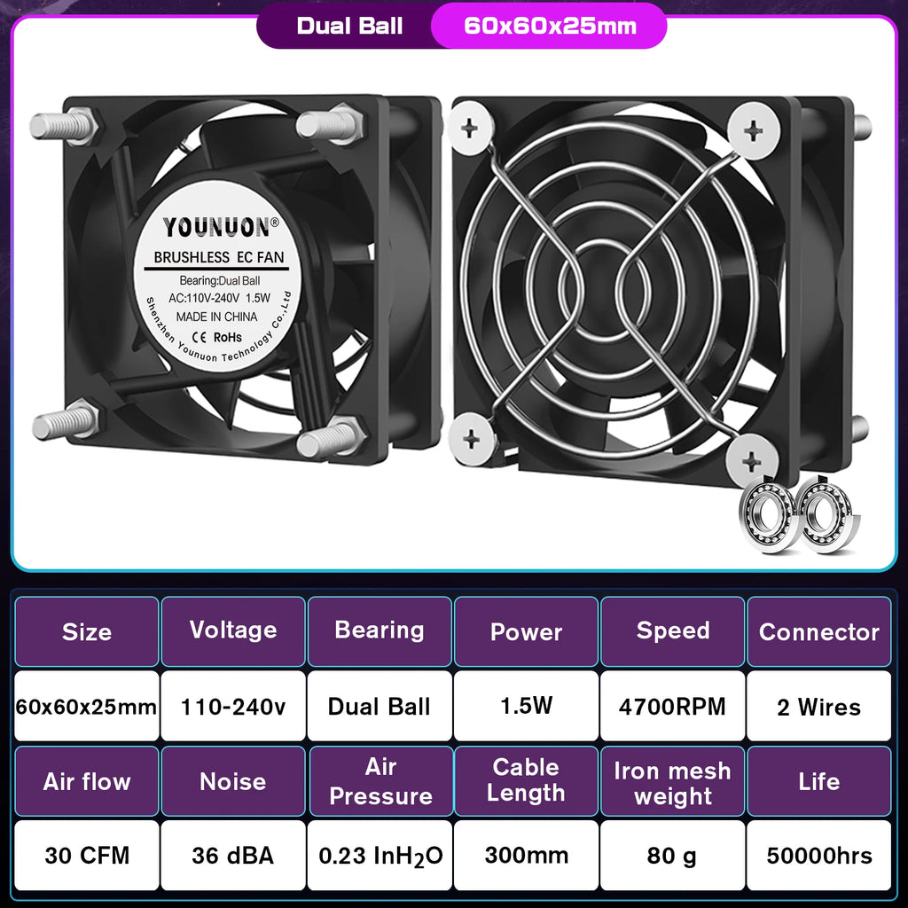 1PCS EC Brushlee Fan 6025/8025/9225/12025/12038/12032 AC 110V 115V 120V 220V 240V Cooling Cooler Fan