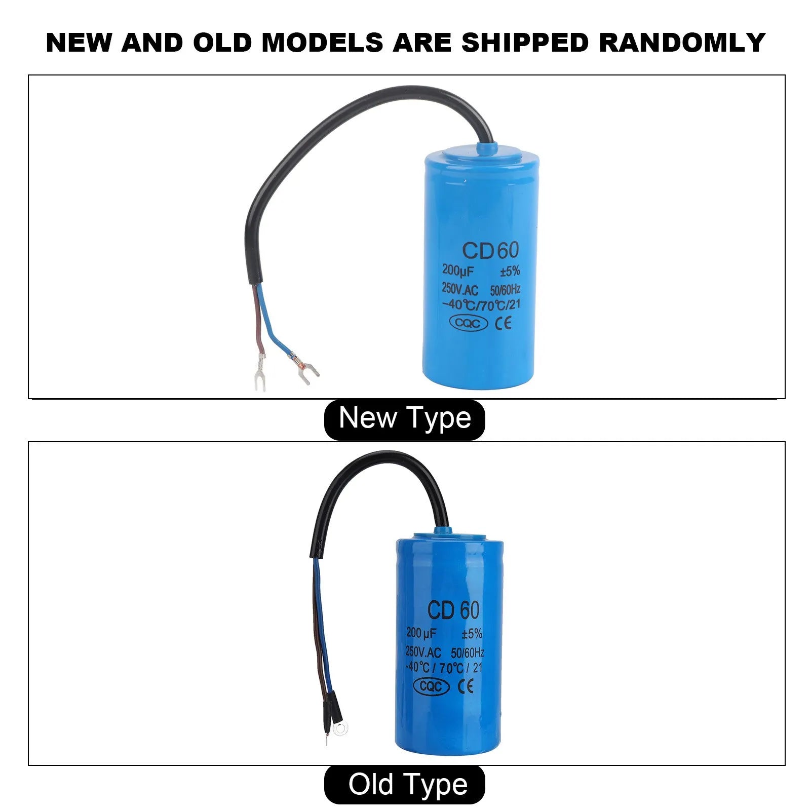 CD60 Run Capacitor with Wire Lead 250V AC 200uF 50/60Hz for Motor Air Compressor