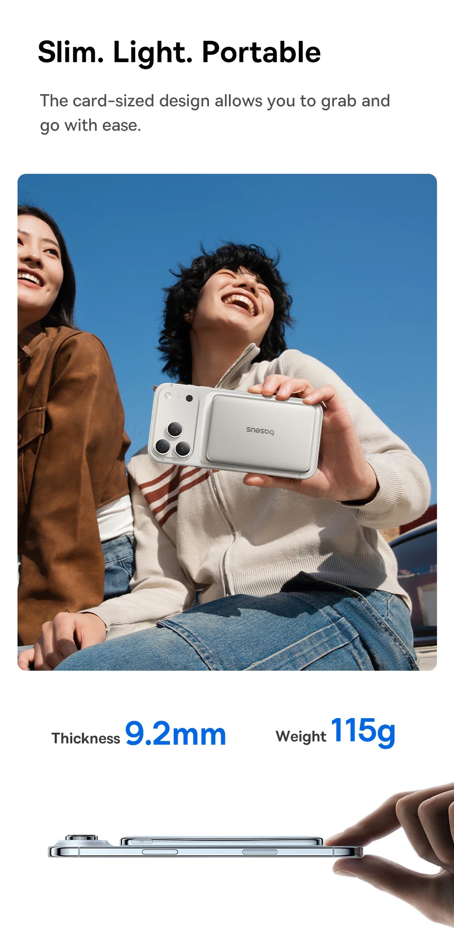 Baseus 5000mAh Magnetic Power Bank 15W Wireless 20W Wired Charging Thin Card-Sized Slim Portable Powerbank for iPhone 17 Samsung