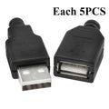 10pcs Type A USB interface (Male/Female), equipped with a black plastic cover, used for computer peripherals and port adapters.