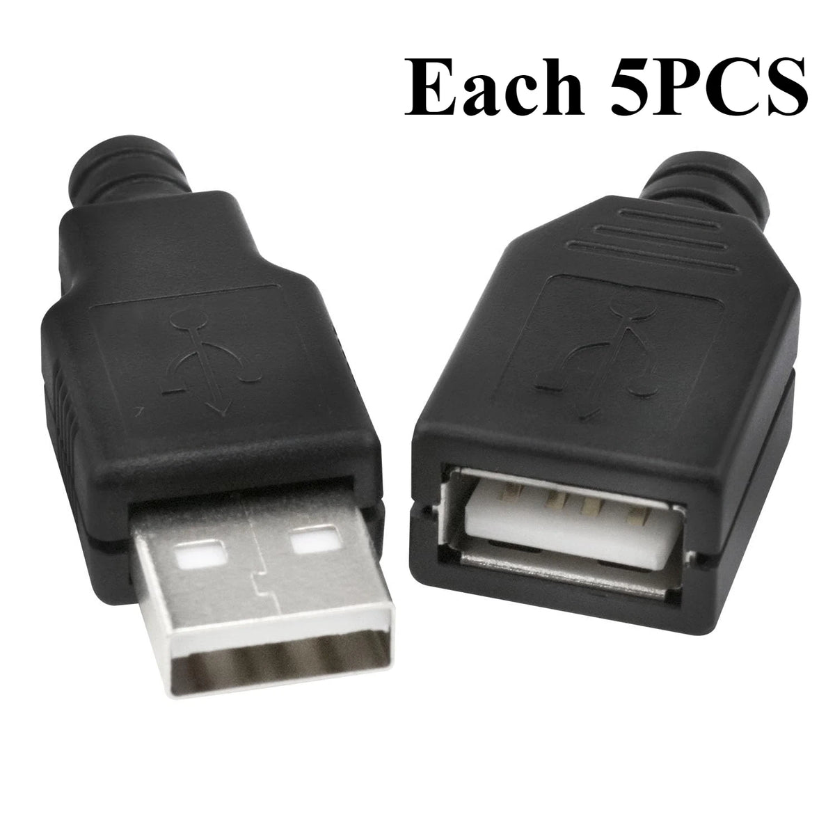10pcs Type A USB interface (Male/Female), equipped with a black plastic cover, used for computer peripherals and port adapters.