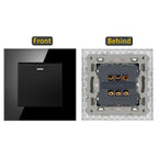 JHJCH - 1 Gang 1/2 Way Stair Switch, Tempered Glass Panel, Rocker Light Switch, On / Off Switch, Toggle Wall Switch