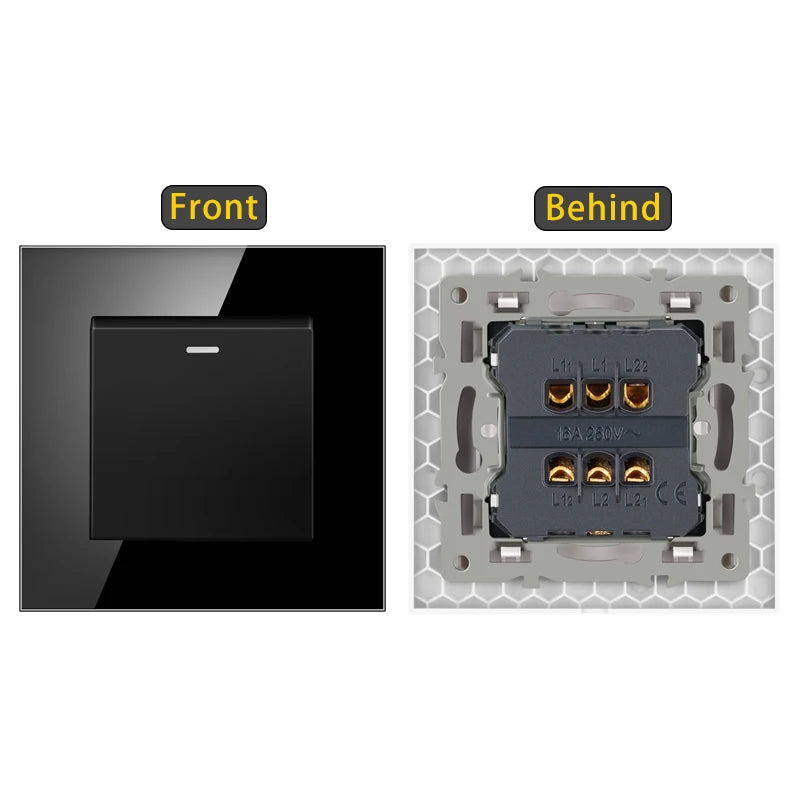 JHJCH - 1 Gang 1/2 Way Stair Switch, Tempered Glass Panel, Rocker Light Switch, On / Off Switch, Toggle Wall Switch