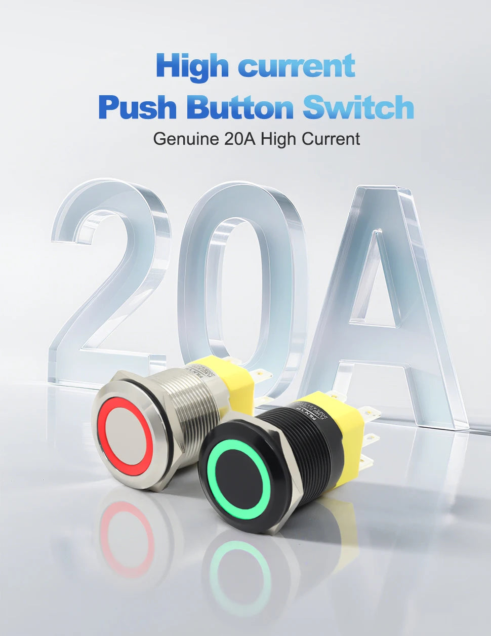 FILN 22mm 20A Stainless Steel Push Button Switch Waterproof IP66 High Current 12V/24V/110V/220V Auto Marine Industrial Control