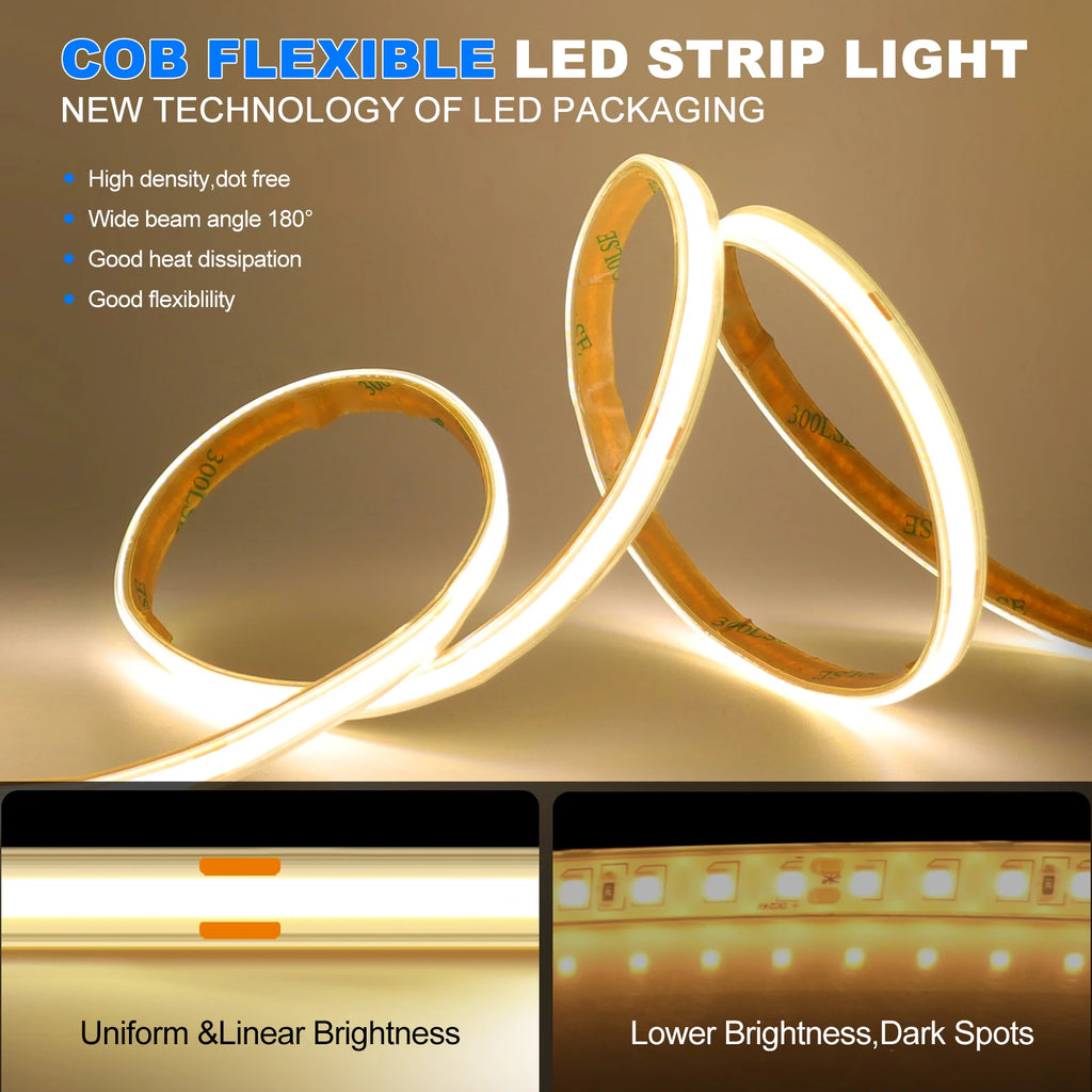 IP67 Waterproof 12/24V COB LED Strip Light 480LED/m Dimmable RA90 LED Lights High Density Flexible Ribbon Tape 3000K 4000K 6000K