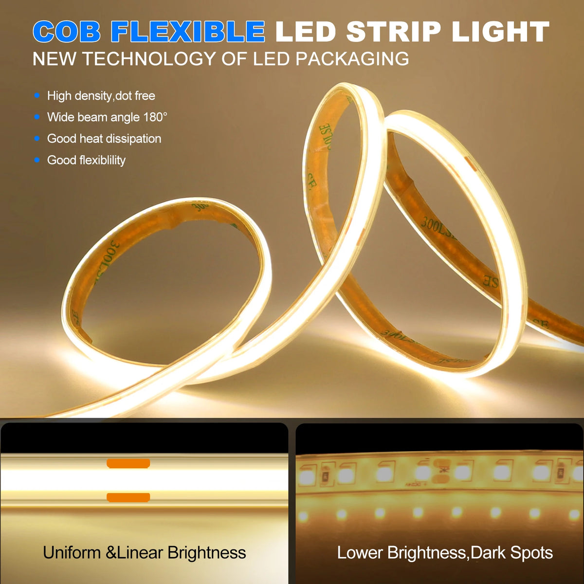 IP67 Waterproof 12/24V COB LED Strip Light 480LED/m Dimmable RA90 LED Lights High Density Flexible Ribbon Tape 3000K 4000K 6000K