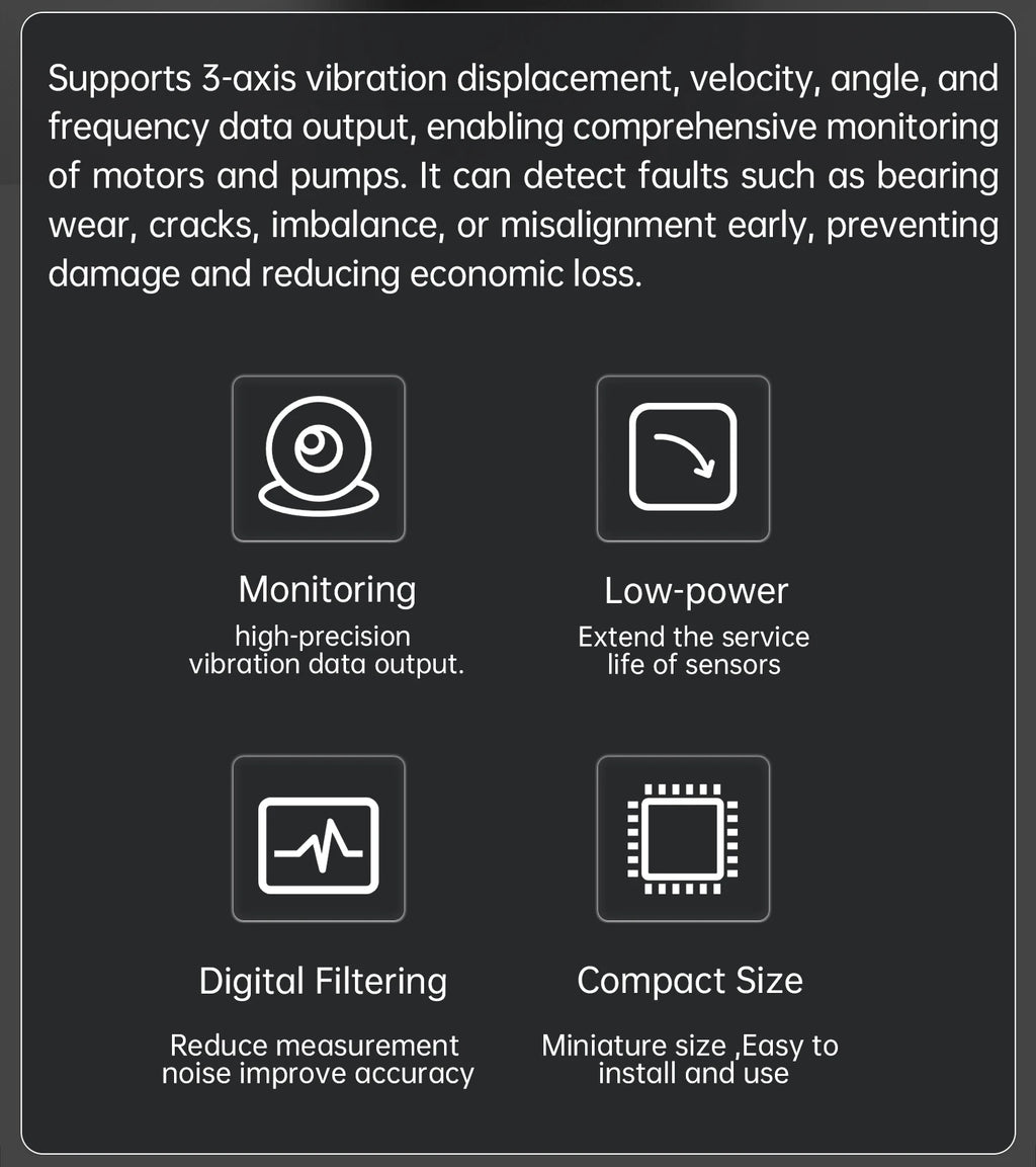 WitMotion WTVB01-BT50 Bluetooth 50m Multi-connected Vibration Sensor, 3-axis Vibration Displacement + Speed + Amplitude+Angle