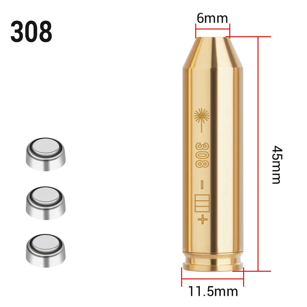 Red Dot Laser Brass Boresighter CAL .223/5.56/9mm/308/7.62/.45/30-06 Cartridge Boresight for Rifle Scope Hunting Gun Accessories