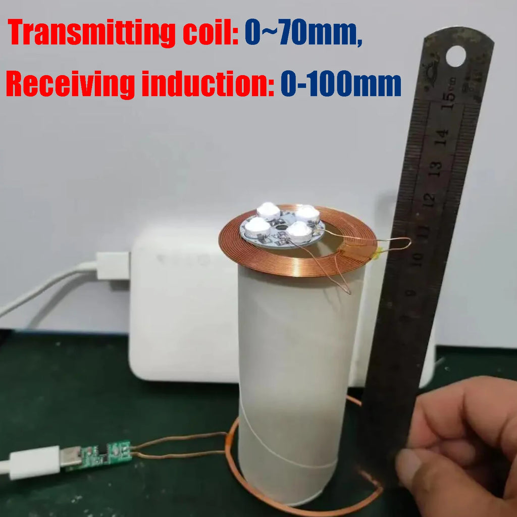 100mm Type-C USB Wireless Power Supply Module Transmitter Coil + Induction Receiver Lamp LED Light for Model Magnetic Levitation