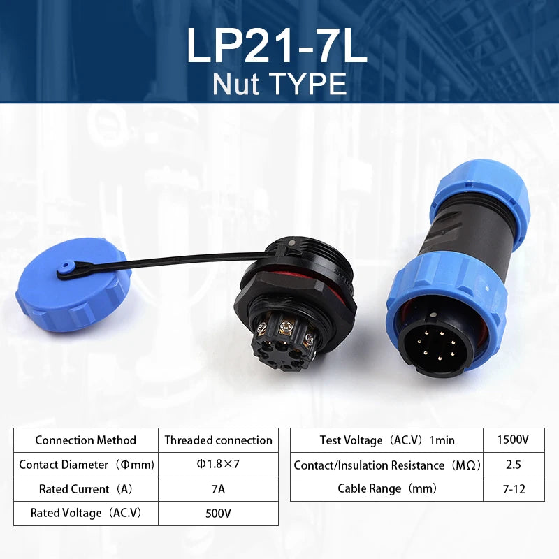 LP/SP21 IP68 Back Nut Screw crimp Panel Mount Connector Outdoor Waterproof 2/3/4/5/6/7 Pin Welding Free Male Plug Female Socket