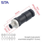 M12 Screw Termination Plastic Field Plug NMEA2000 5 Pin Straight Angled IP67 Waterproof 3 4 6 8 Poles Sensor Connectors PG7 PG9