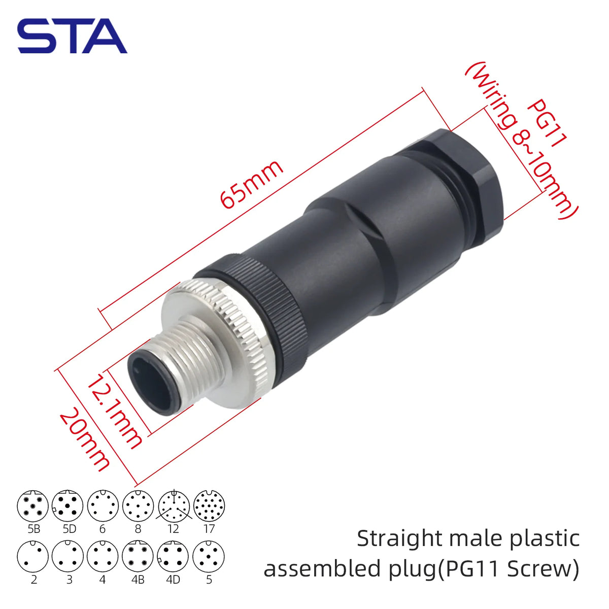 M12 Screw Termination Plastic Field Plug NMEA2000 5 Pin Straight Angled IP67 Waterproof 3 4 6 8 Poles Sensor Connectors PG7 PG9