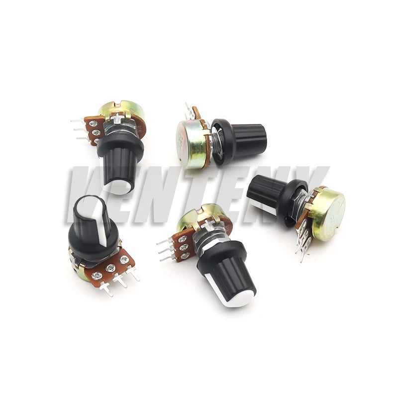 5 Sets WH148 1K 10K 20K 50K 100K 500K Ohm 15mm 3 Pin Linear Taper Rotary Potentiometer Resistor for Arduino with AG2 White cap