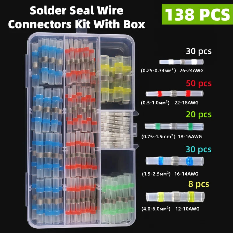 Heat Shrinkable Tube Waterproof Solder Ring Wire Connectors 10/30/50PCS Awg22-18 Butt Bushing Electrical Splice Terminal