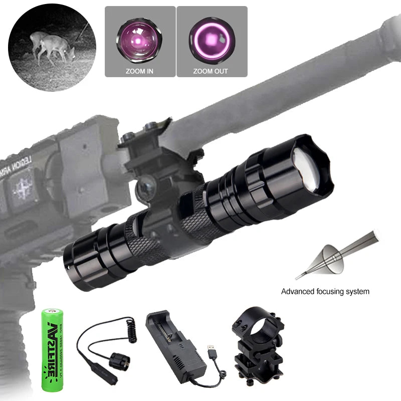 Infrared Night Vision Flashlight Zoomable LED IR-940nm Torch used with Night Vision Device 18650 Battery+Charge+Remote Switch