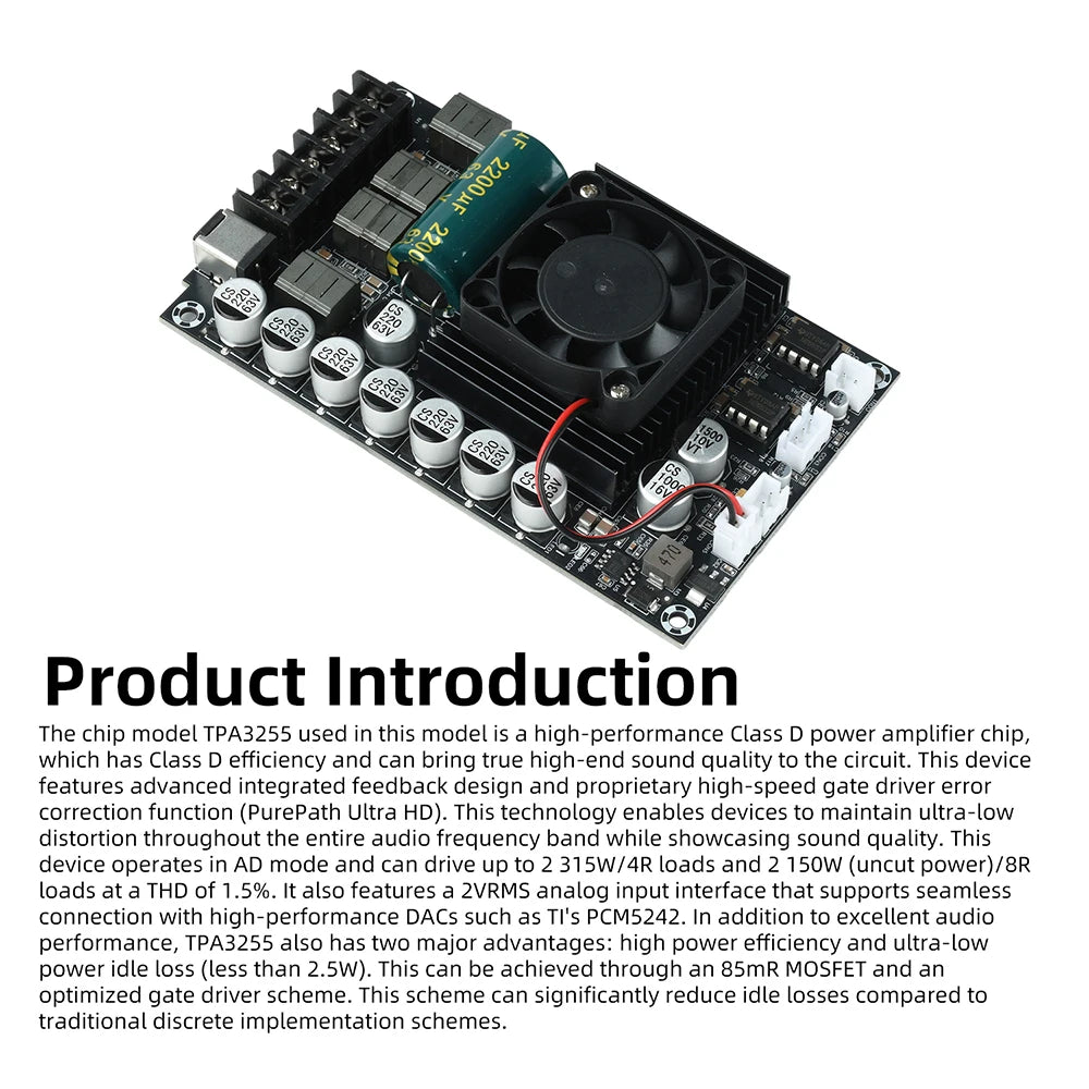 DC18-55V TPA3255 HIFI Digital Amplifier Module Dual-channel 300W*2 stereo Audio Speaker No Bluetooth interfere Pure sound