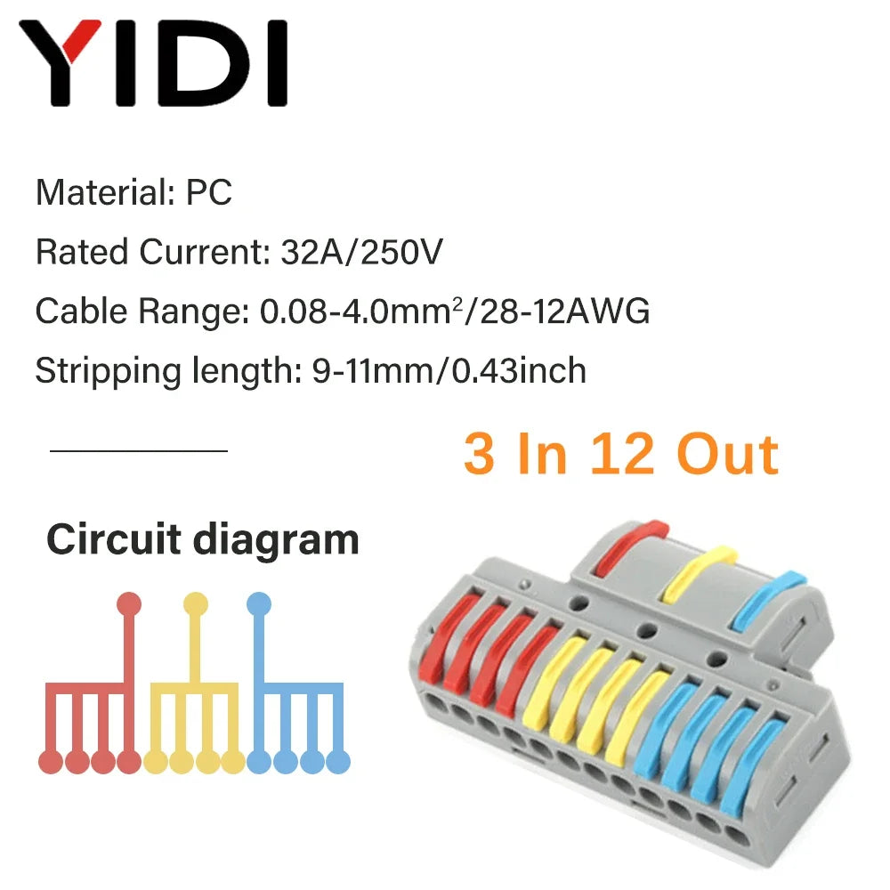 5pcs/lot Splitter Cable Push-in Lever Connection Terminal Block 1 In Multiple Out Combined Compact Quick Splice Wire Connector