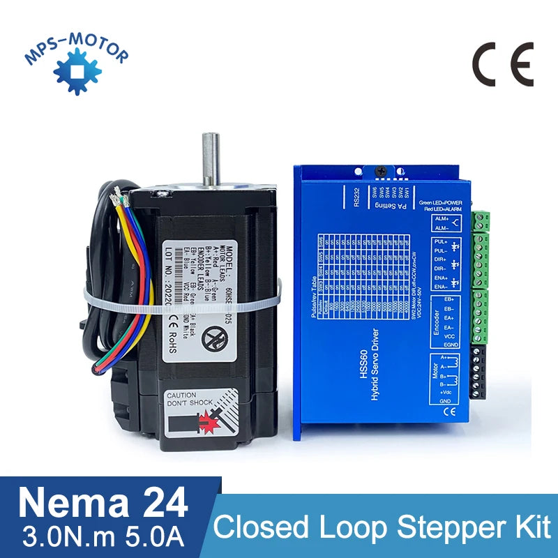 4 Axis 425oz.in 3Nm Nema 24 Closed Loop Stepper Motor With Nema24 Hybrid Step Driver HSS60 3M Encoder Cable Power Supply 36V 10A