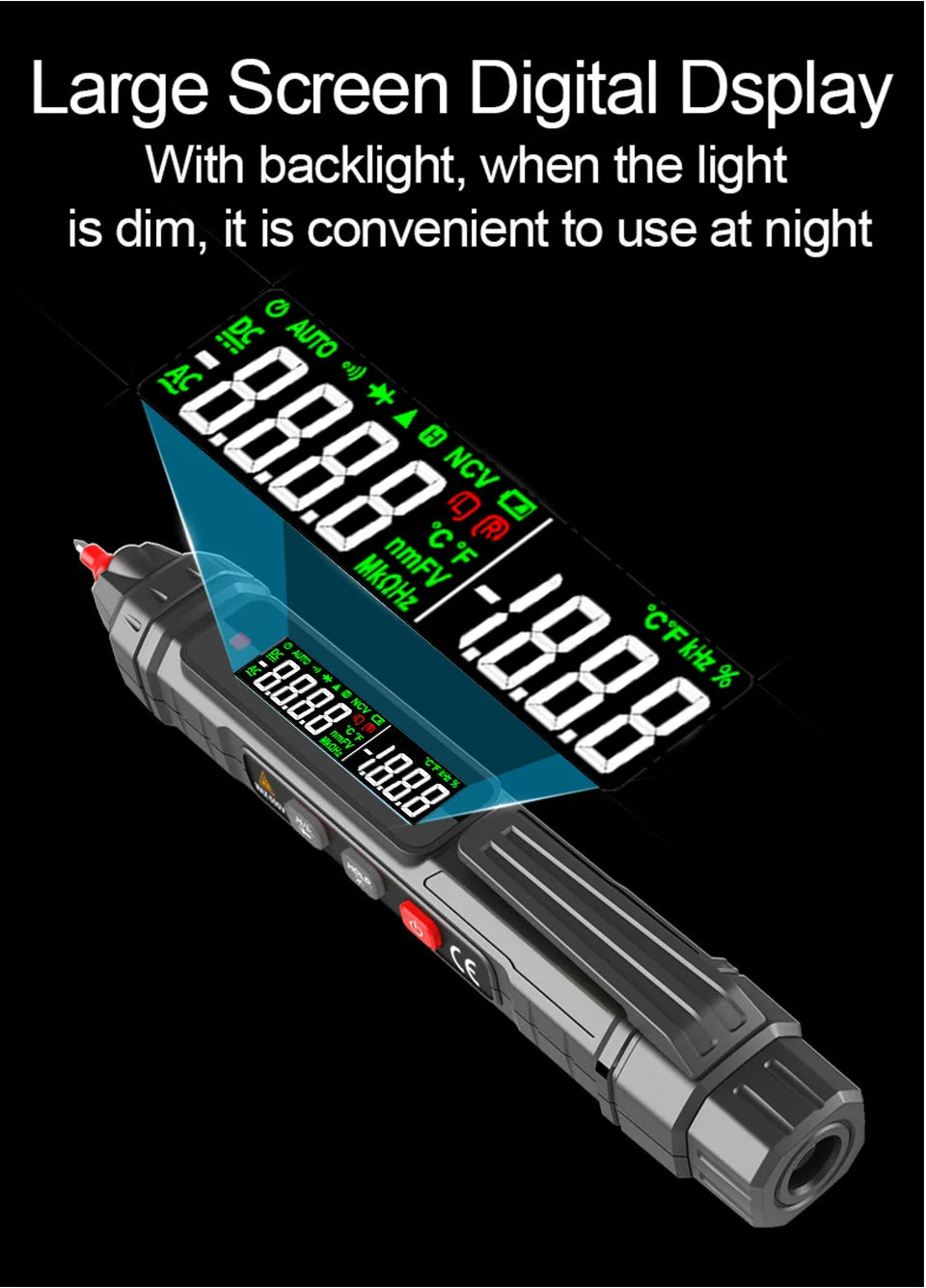 Smart Digital Multimeter 6000 Counts Non Contact High Precision Voltage Detector Pen Auto Range Capacitance OHm NCV Tester