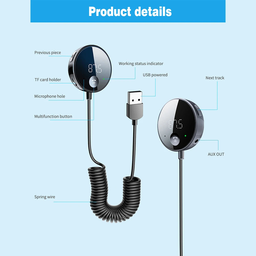 Bluetooth 5.0 FM/AUX Transmitter Audio FM Transmitter and Receiver Hands-Free Car Adapter FM Bluetooth Fast Charger