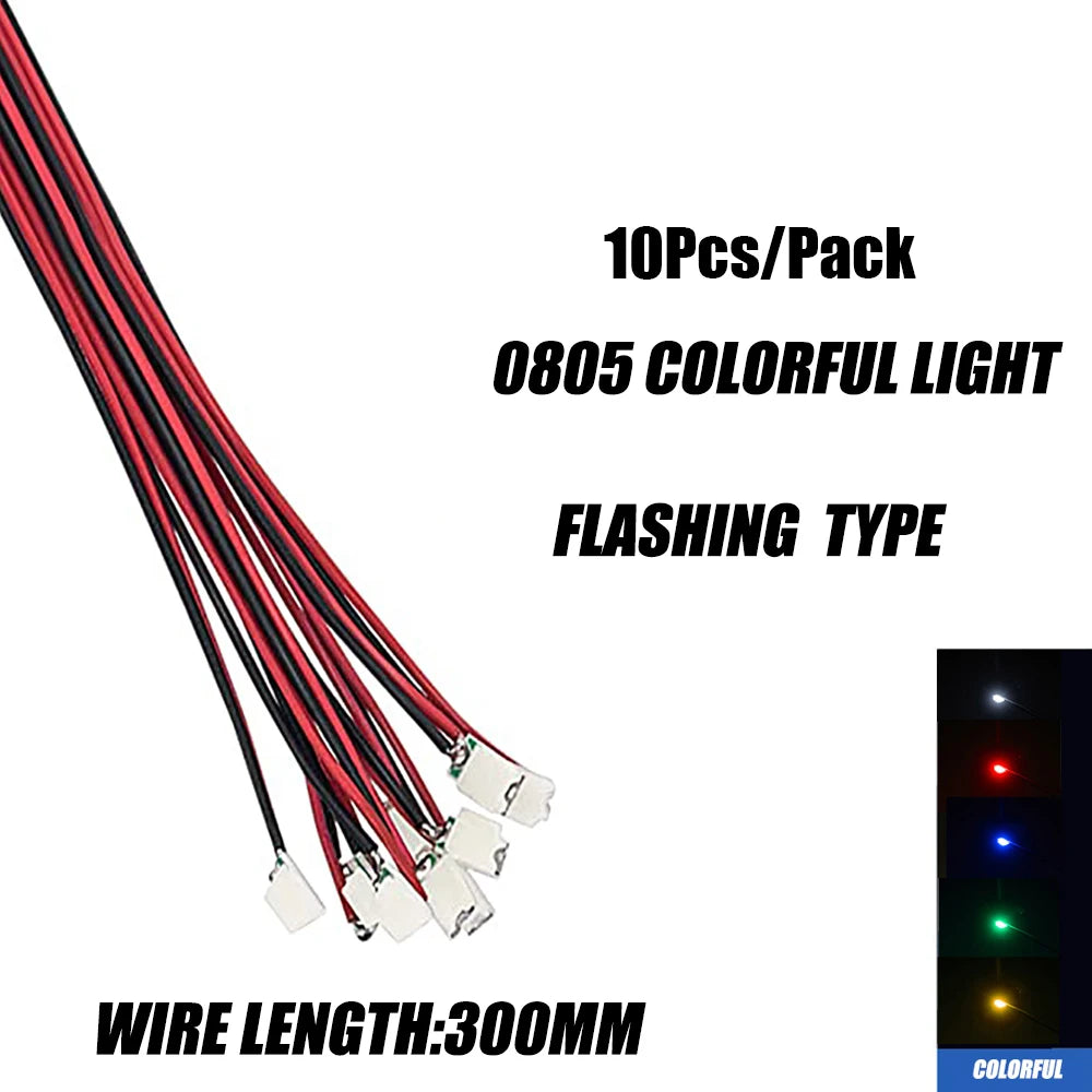 10Pcs/bag 0805 FLASHING SMD Lamp Wired Micro Litz Led Pre-Soldered Chip Wired 30cm 3V Railway DIY Model Toy Light Wires
