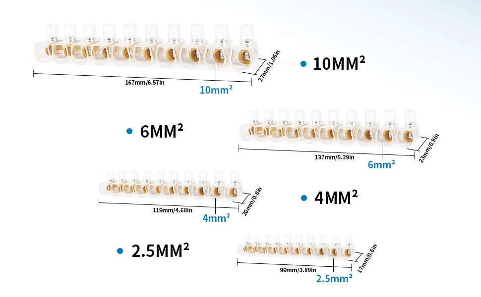 Dual Row 10-Position Terminal Block: White Screw Electric Barrier Strip with Self-Extinguish Feature, 380V Rated