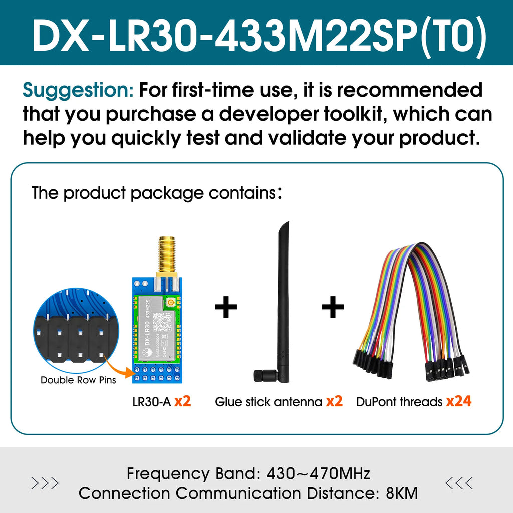 SX1262 LoRa Module Developer SET DX-LR30 430~470MHz 868~915Mhz 22dBm 8km Range 5V UART GPIO ISM Band LoRa RF Module