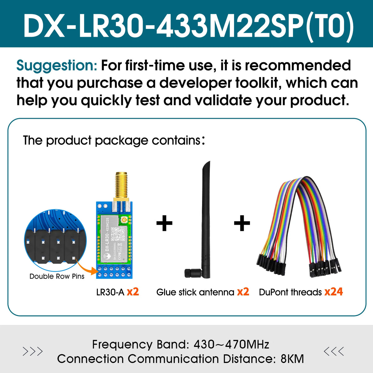 SX1262 LoRa Wireless Module 868Mhz 915Mhz 433 475Mhz DX-LR30 22dBm 8KM Long Range SMD RF Module Power Supply