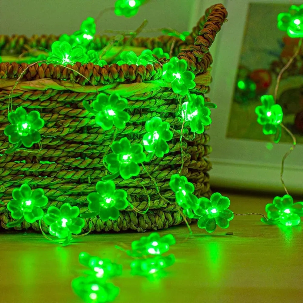 DIY Clover String Lights Green Decorative Lighting Battery Powered for Party Home Holiday Decoration