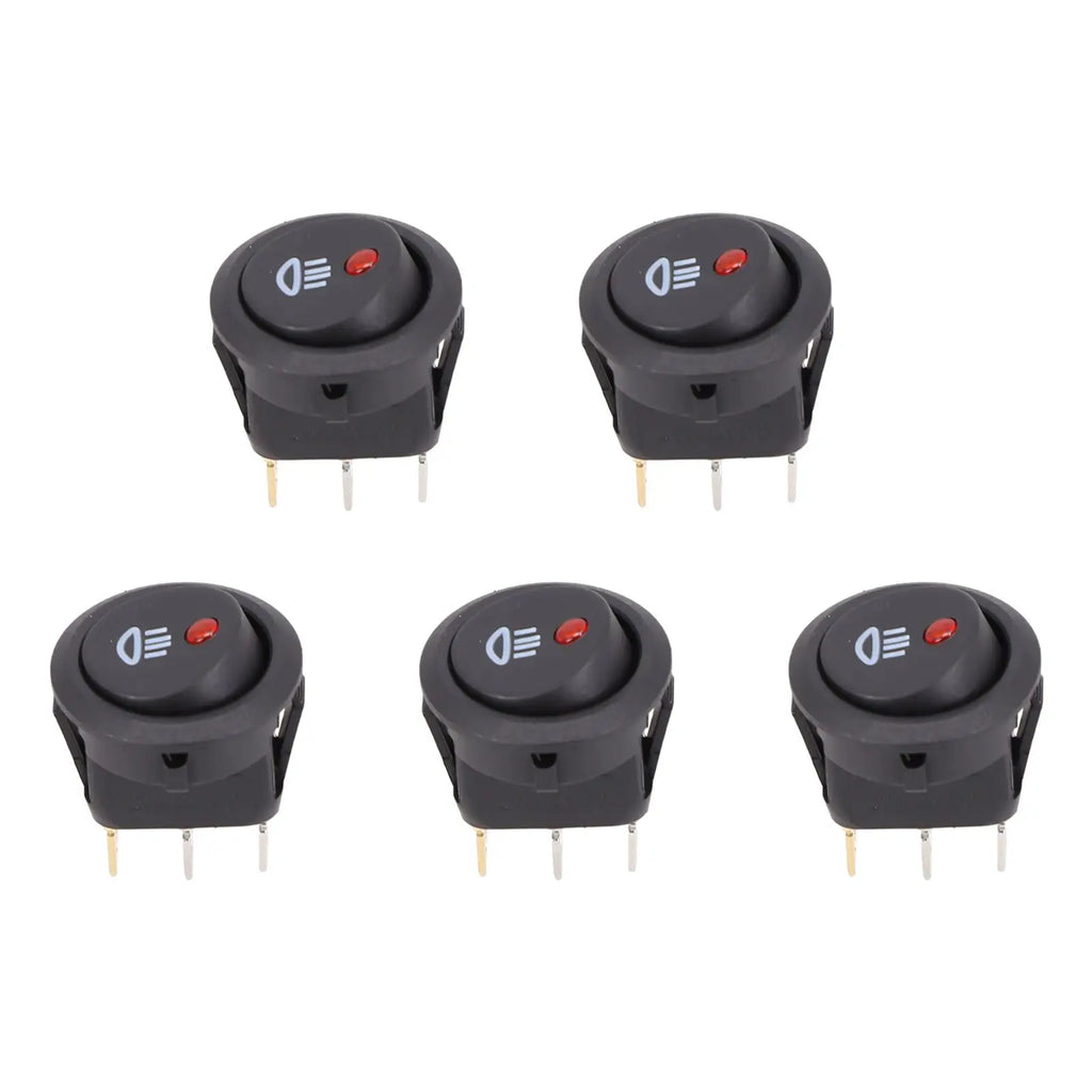 5Pcs Black On-OFF Rocker Switch Set Round DC 12V 20A Red Led Fog Light Lamp Symbol Car Van Truck Boat Rocker Switch