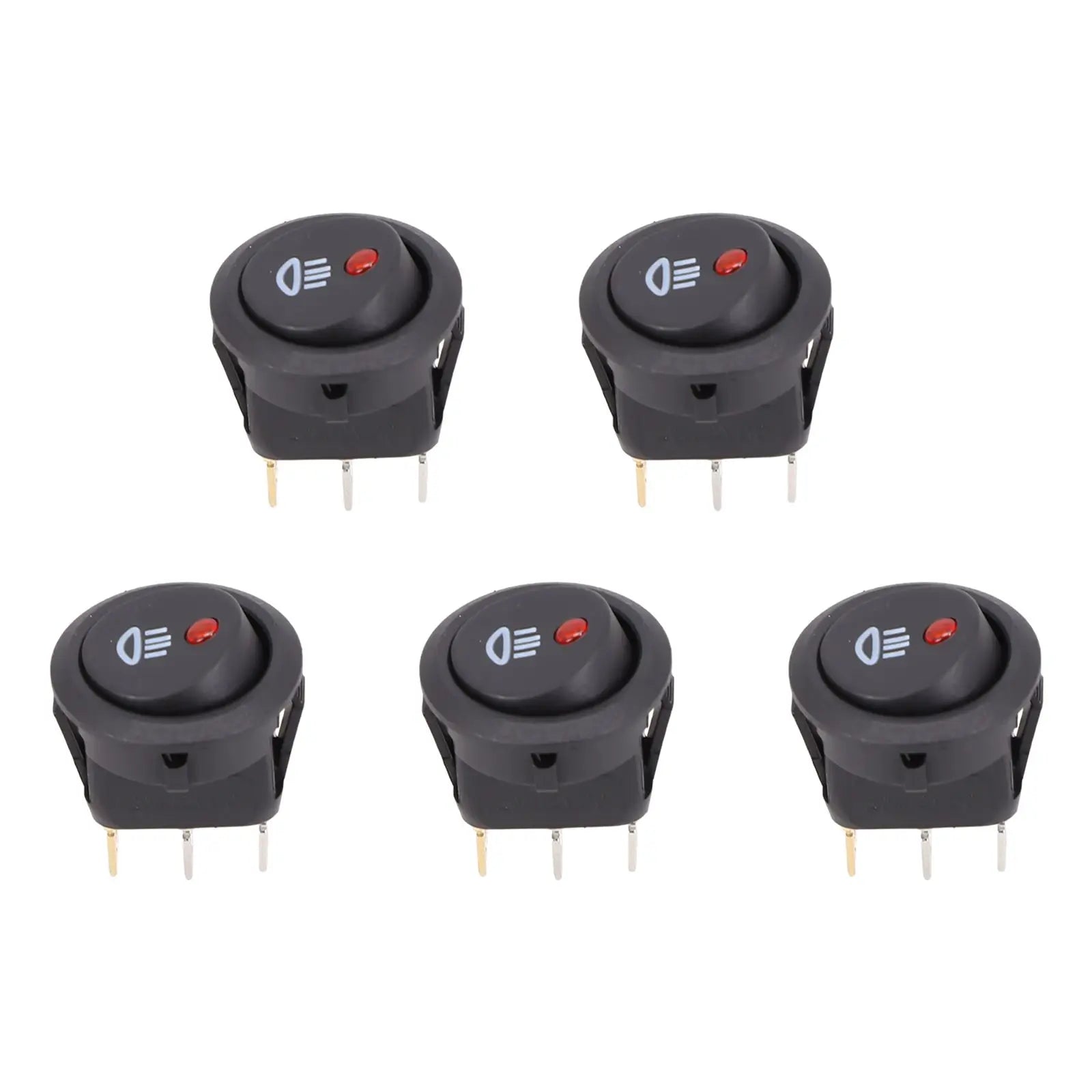 5Pcs Black On-OFF Rocker Switch Set Round DC 12V 20A Red Led Fog Light Lamp Symbol Car Van Truck Boat Rocker Switch