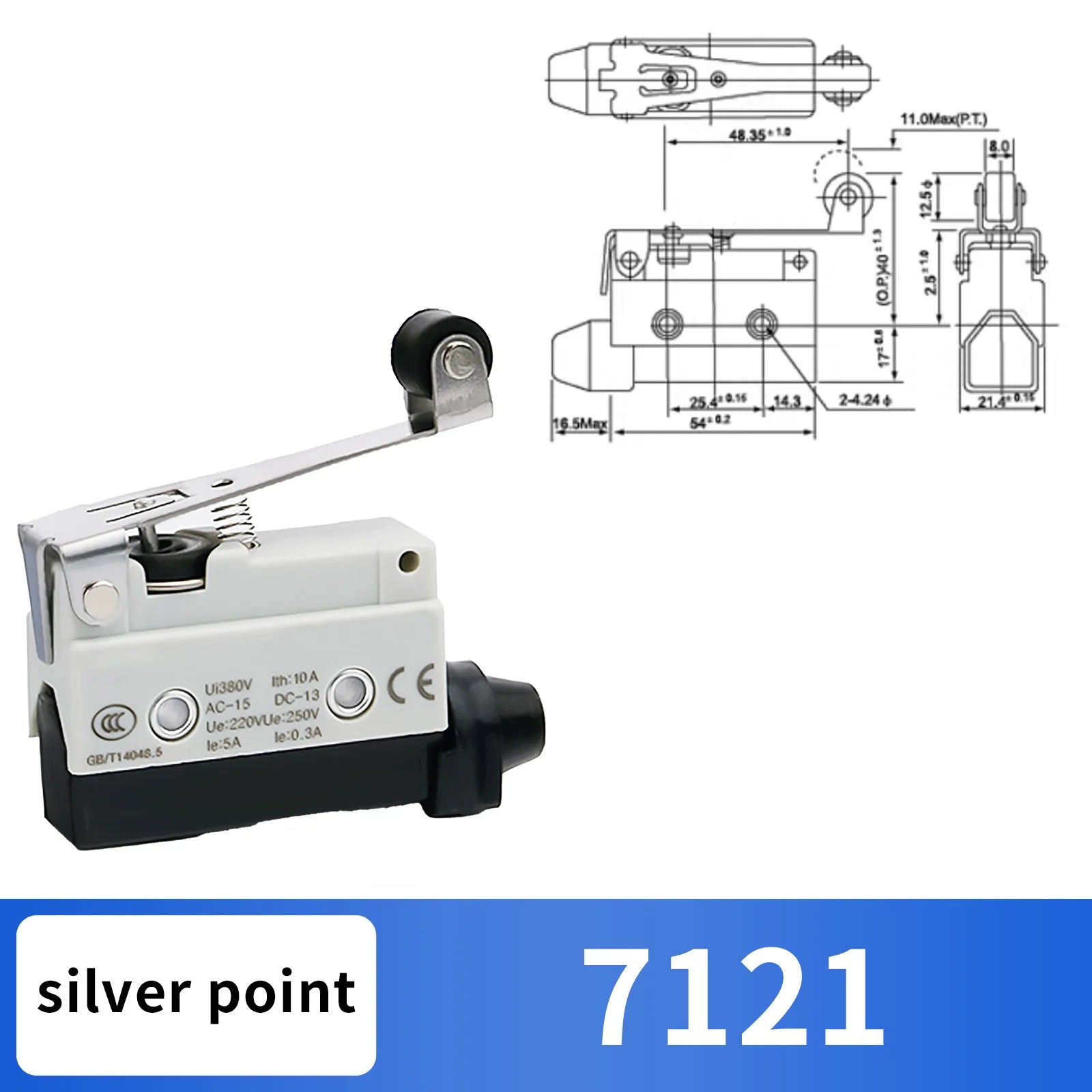 10Pcs Horizontal Limit Switch Long Hinge Roller Lever Momentary SPDT 1NO 1NC 380V 10A Industrial Travel Position Switch IP54