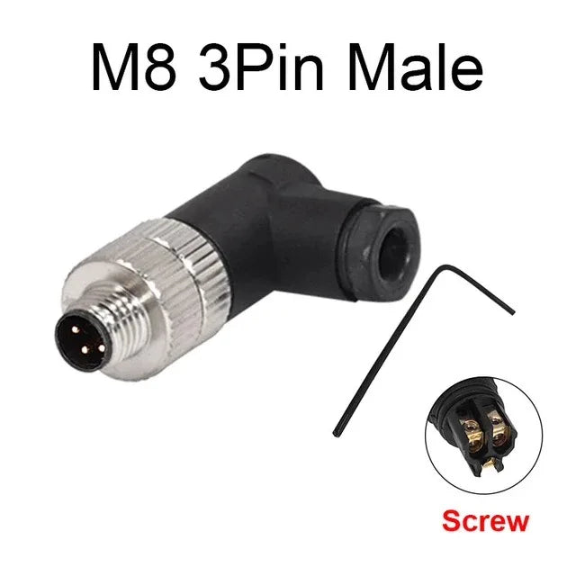 Cloweit M8 Sensor Connector Waterproof Male&Female Plug Straight Angle Screw Threaded Coupling 3pin 4p Panel Mount Flange Socket